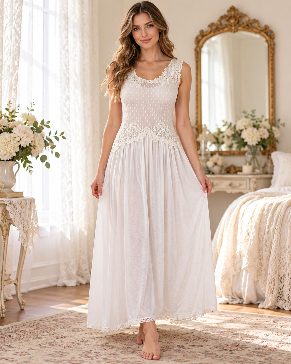 Vintage Victoria’s Secret Gold Label White Lace Bridal Nightgown Maxi S USA